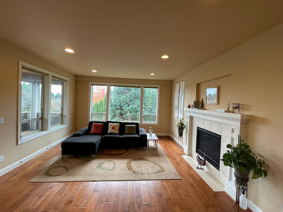 Living Area in Great room with Large South and east windows (common area).