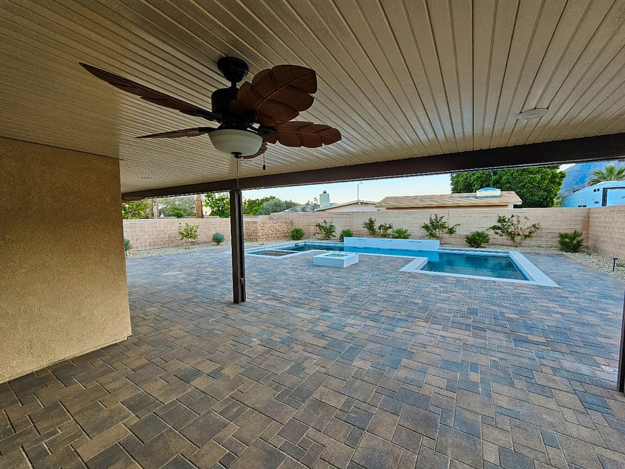 View from under the backyard covered patio