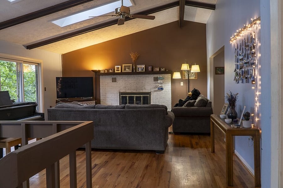 Living room with gas log fireplace