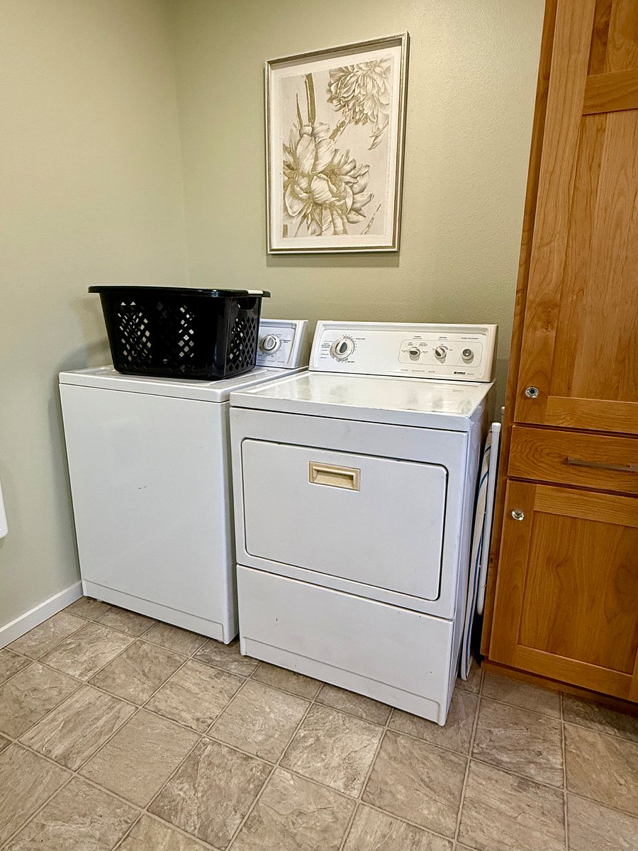 Laundry area in bathroom.