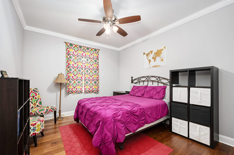 First guestroom with queen sized bed