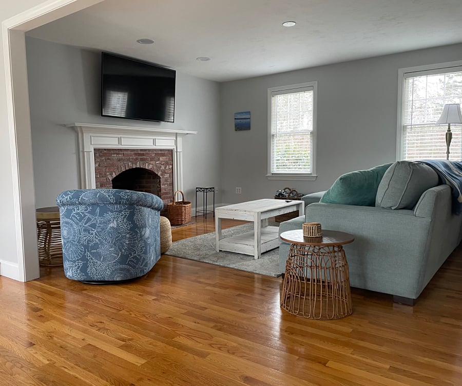 Comfortable Living Room with large smart TV.