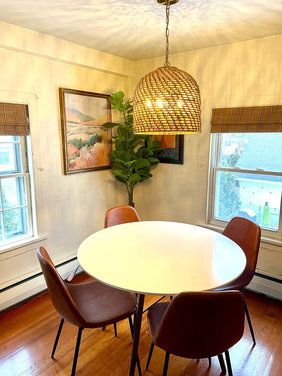 Cheery dining area.