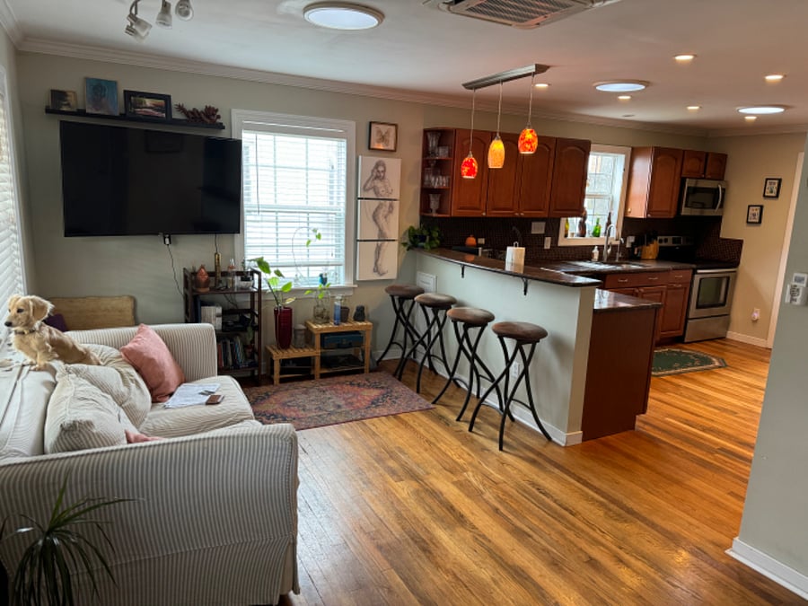 Living room with 65" smart TV