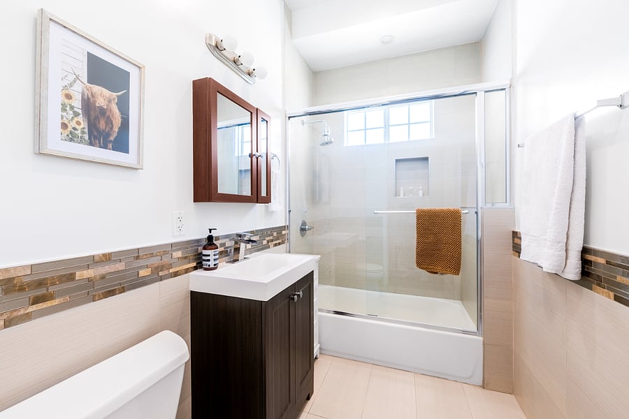 Full bathroom with bathtub.