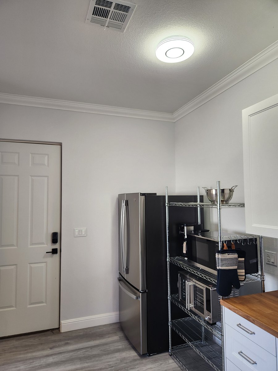 View of kitchen from bathroom