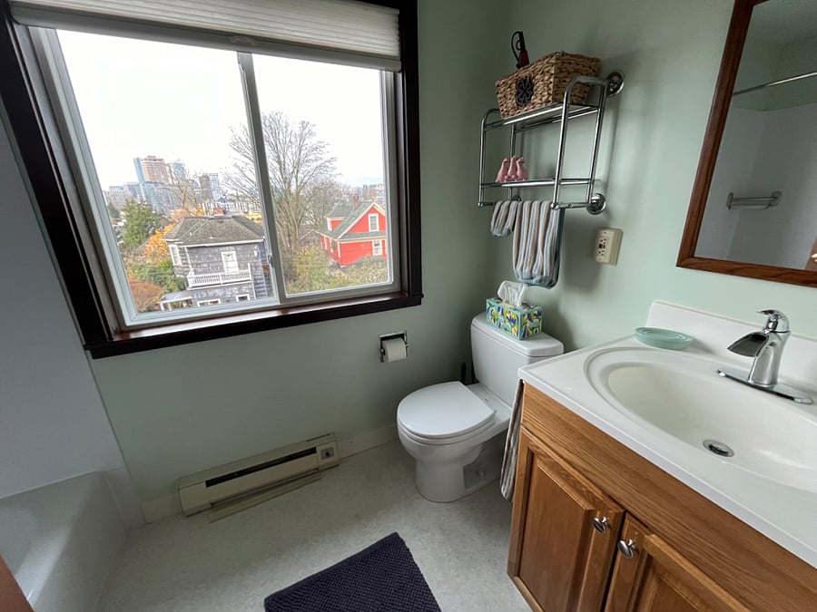 Bathroom and view to West