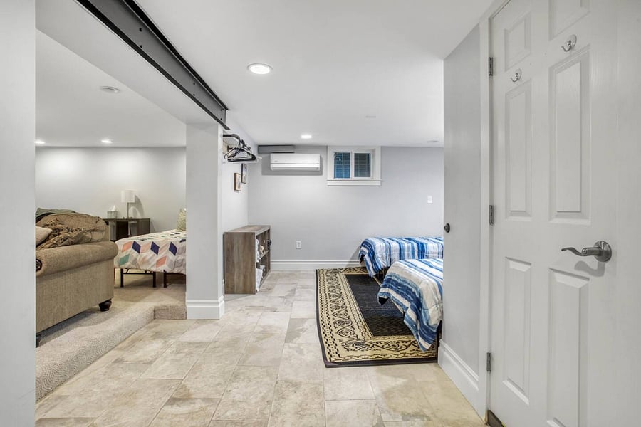 Basement bedroom and living area