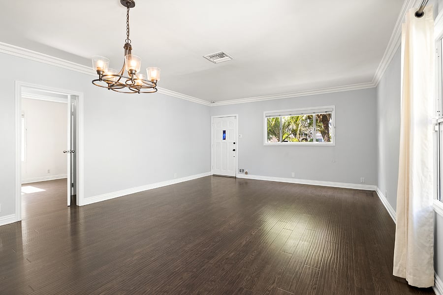 Spacious living room facing front door