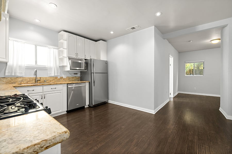 Kitchen with stainless steel appliances, opens to rear of house, wide hallways, spacious