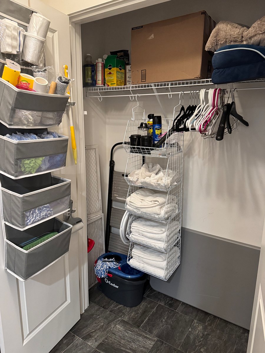 Storage closet with supplies, main floor mudroom