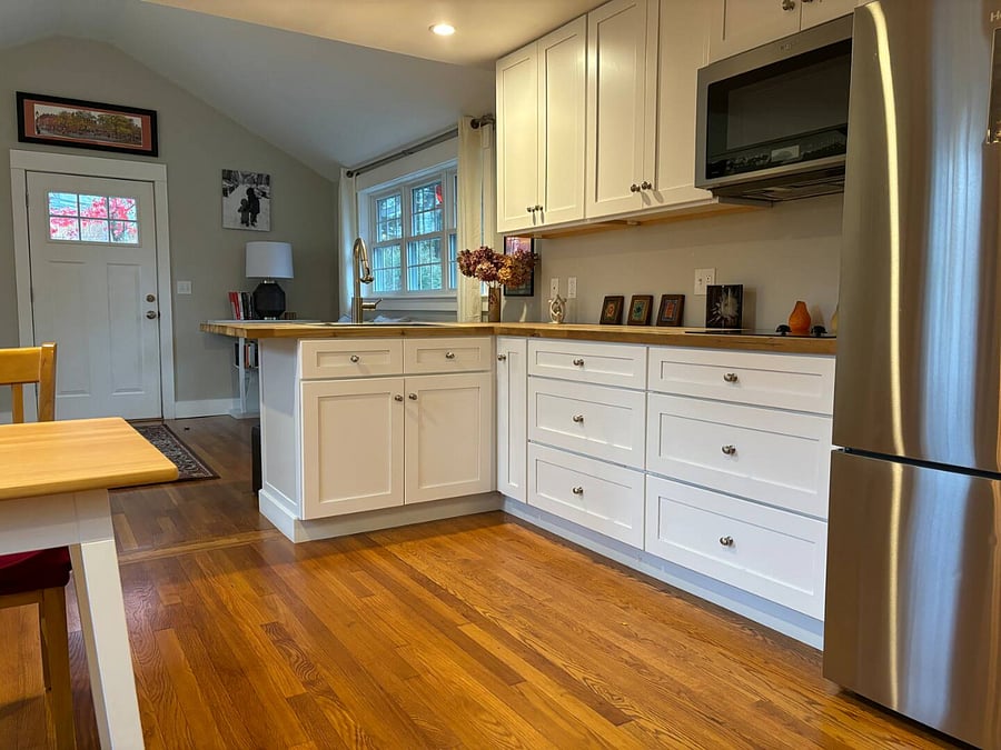Kitchen with Microwave and Fridge