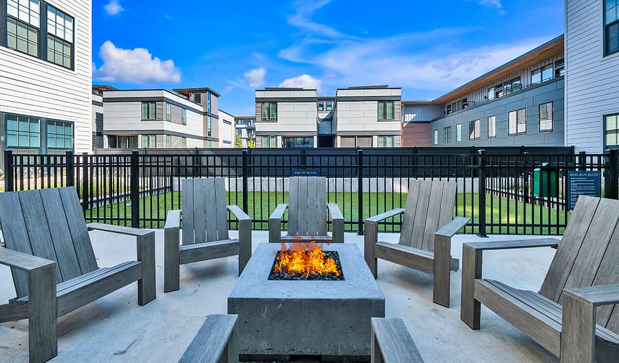 Firepit and lounge area in the courtyard