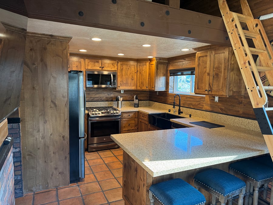 Fully equipped kitchen for the stay at home cook full size refrigerator dishwasher oven with cook top. 