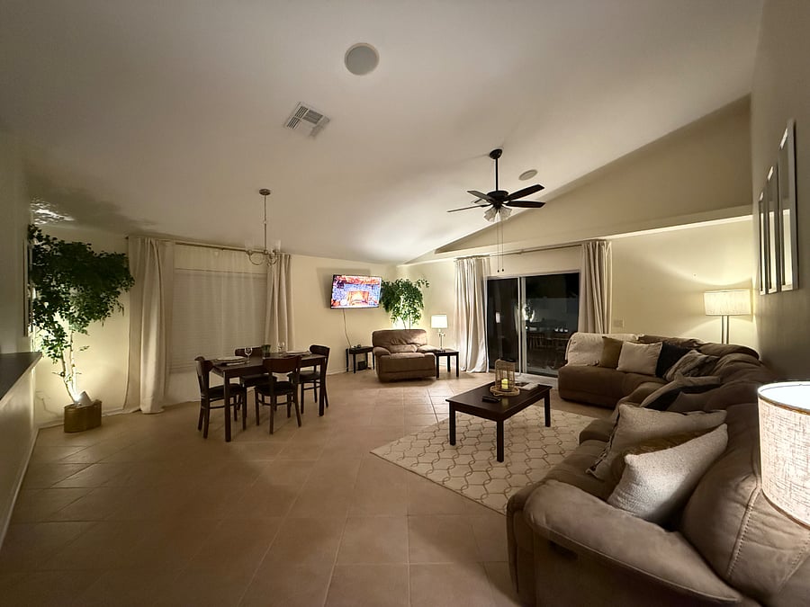 Spacious living room with many possible configurations.