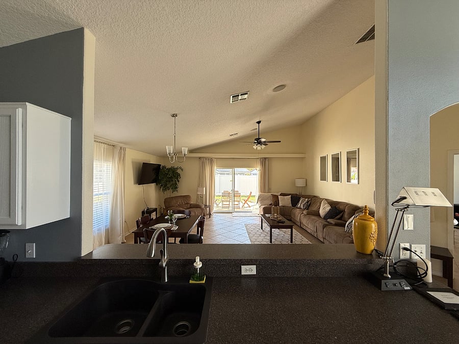 View from kitchen into living room