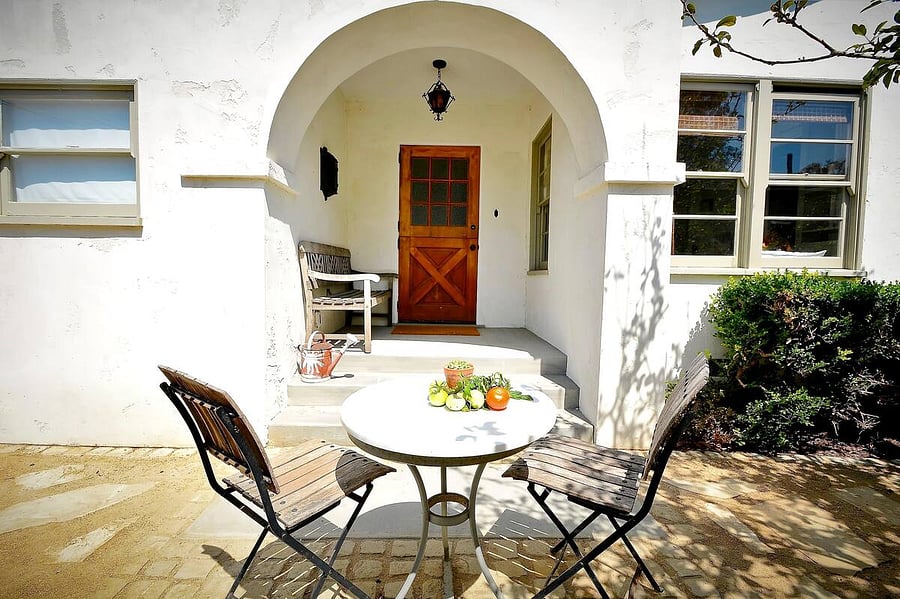 Seating to private entrance to mother in law guest quarters from rear garden on Palm Ave.