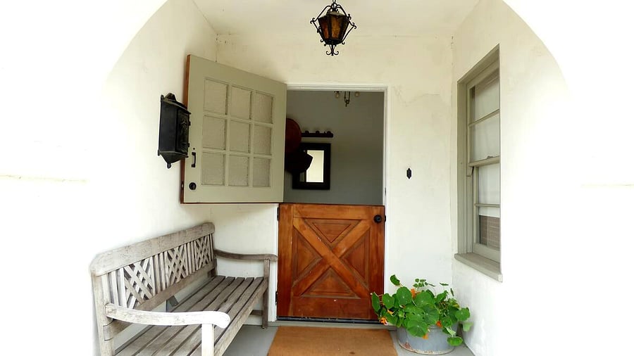 Dutch door at private entrance to mother in law guest quarters from Palm Ave.