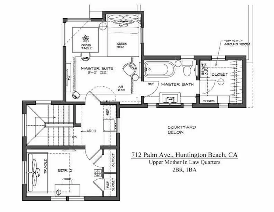 Upper Mother in Law Guest Quarters FLOOR PLAN at 712 Palm Ave., Huntington Beach
