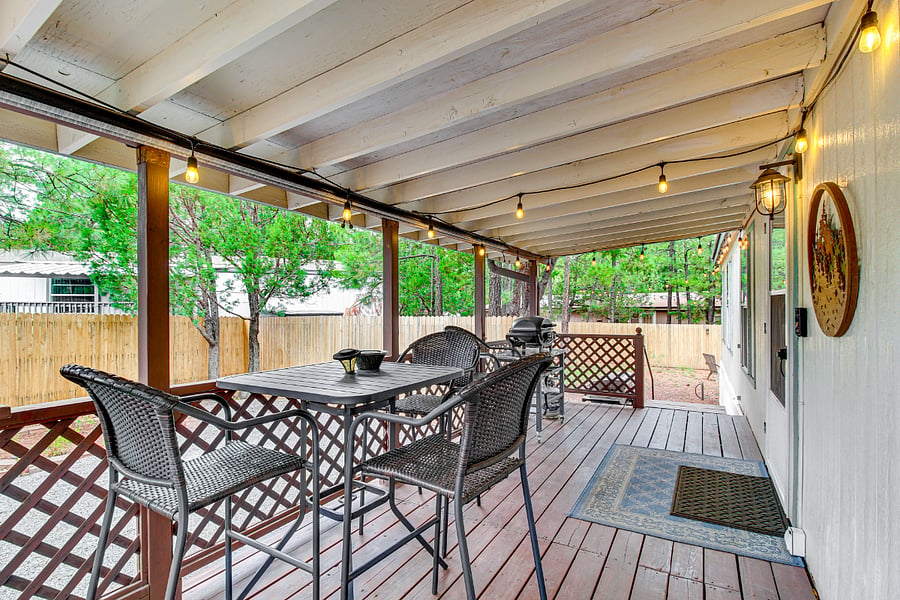 Covered Porch with small BBQ.