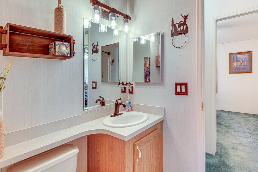 Second bedroom bathroom is a full bathroom.   Shower, toilet and sink.
