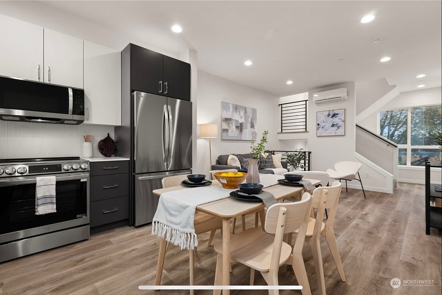 Builder photos or the staged house before we bought it. Photo only to show size of shared fridge