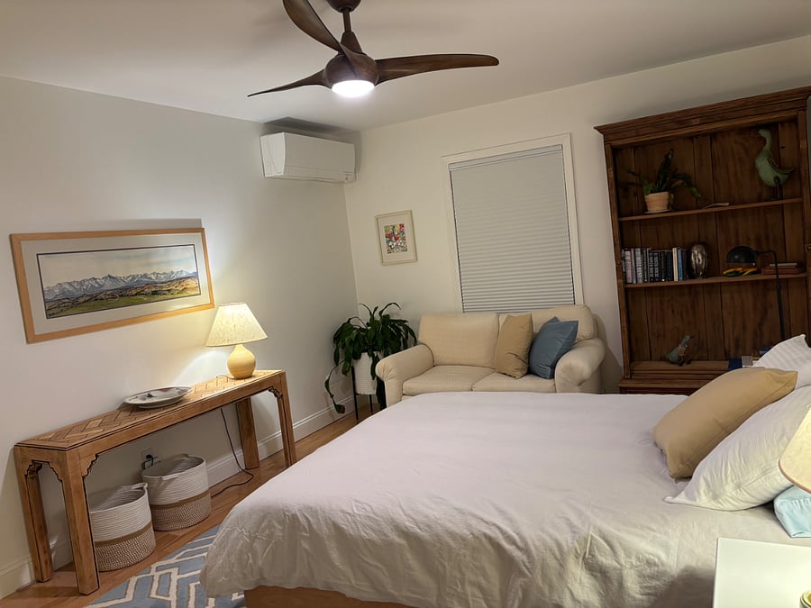 This is the guest bedroom. It has its own heat pump and exclusive use of the full hall bathroom/shower.