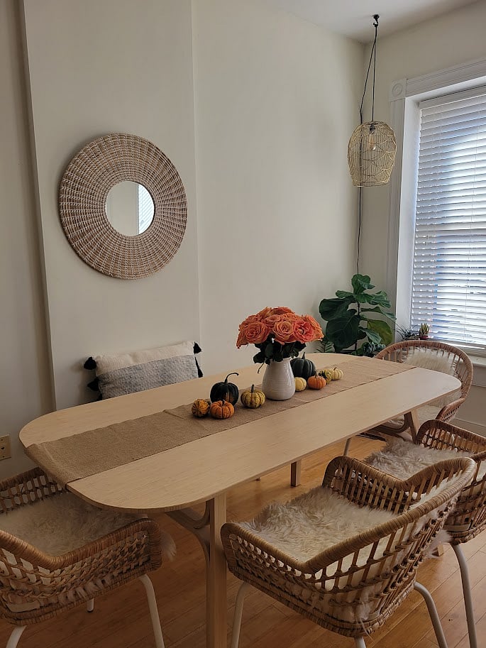 dining room table seats six people comfortably