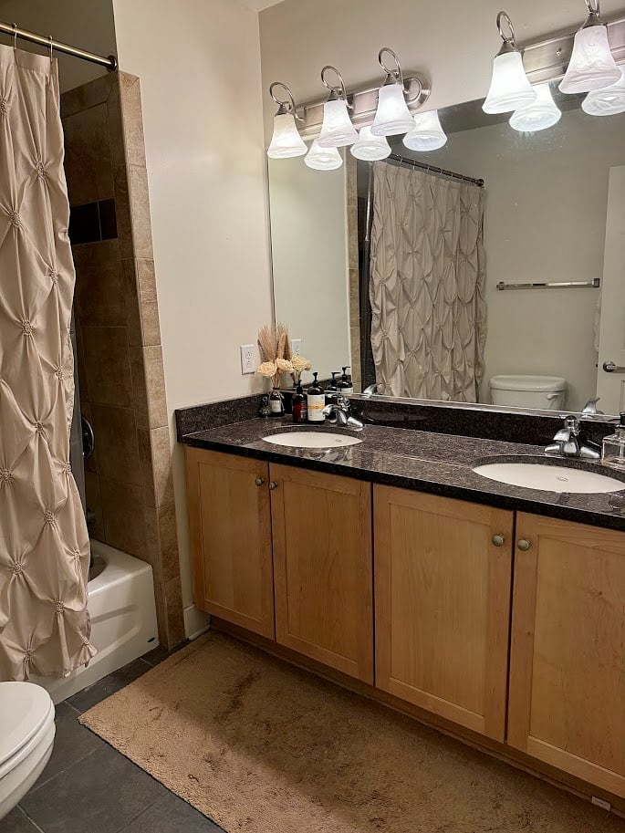 Master bathroom with double sink vanity