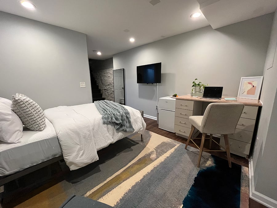 Mini fridge and desk with storage