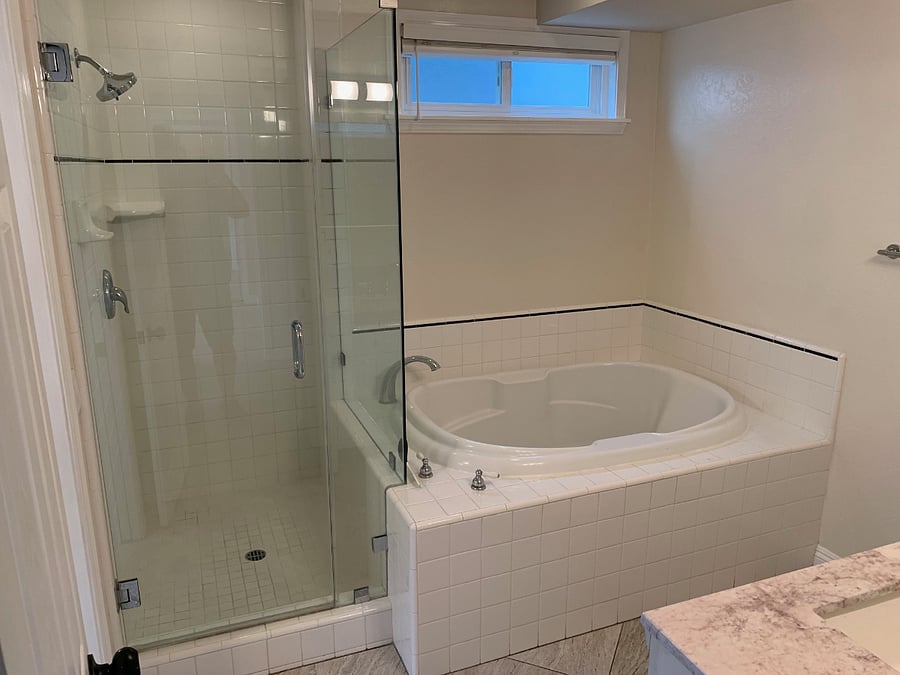 Upgraded bathroom with luxurious bathtub.