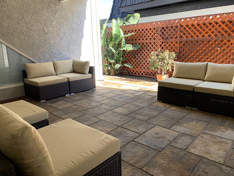 Designated patio with outdoor furniture.