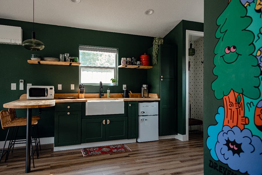 Kitchenette. There is an induction stovetop located in the cabinet.