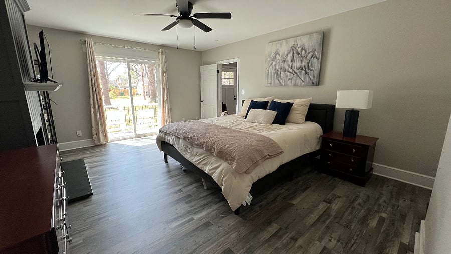 Primary bedroom, king size bed