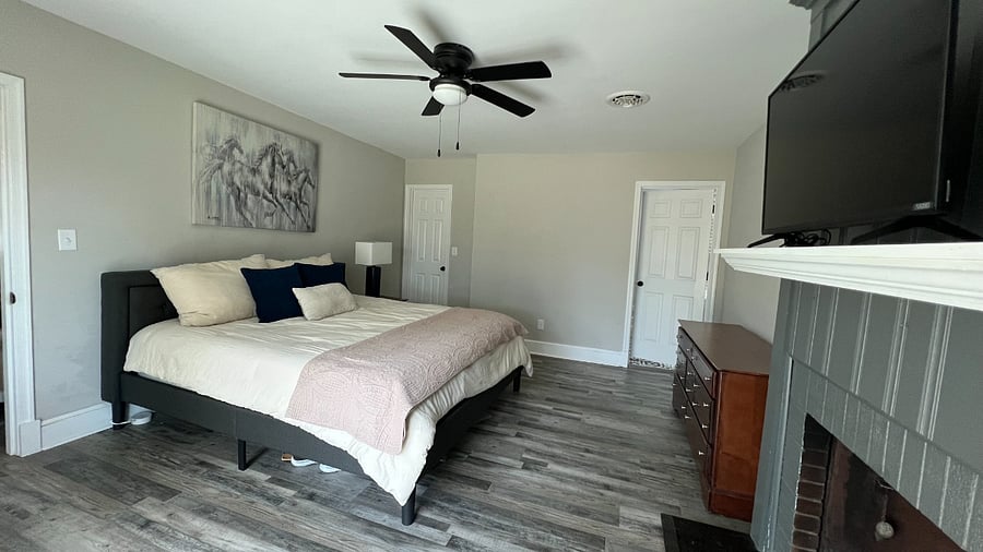 Primary bedroom, king size bed