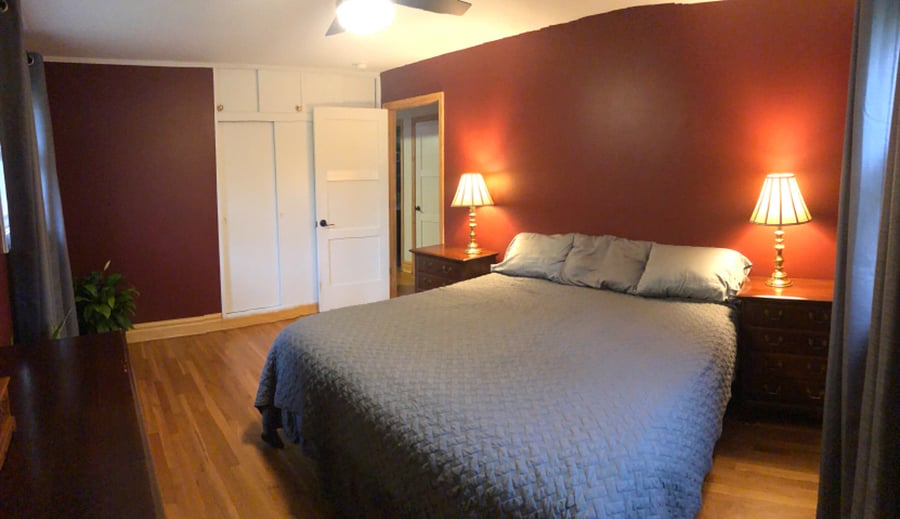 Primary bedroom with king bed