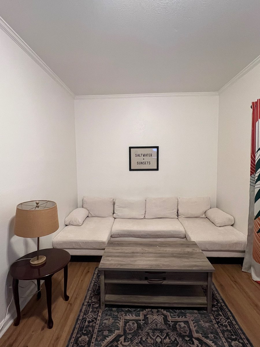 Brand new couch, large. Sleeps comfortably if you have a guest over.