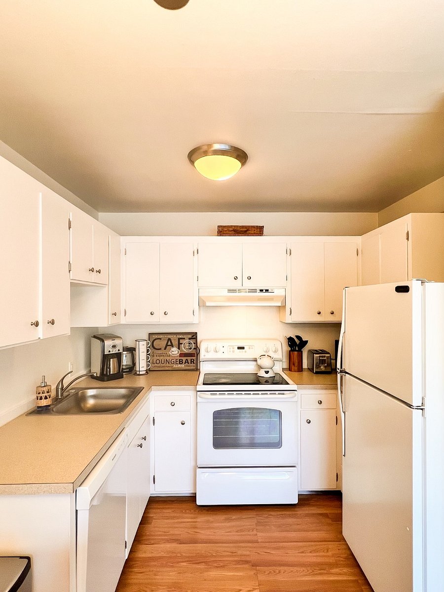 coffee maker, microwave oven, toaster etc. utensils and plates provided. on