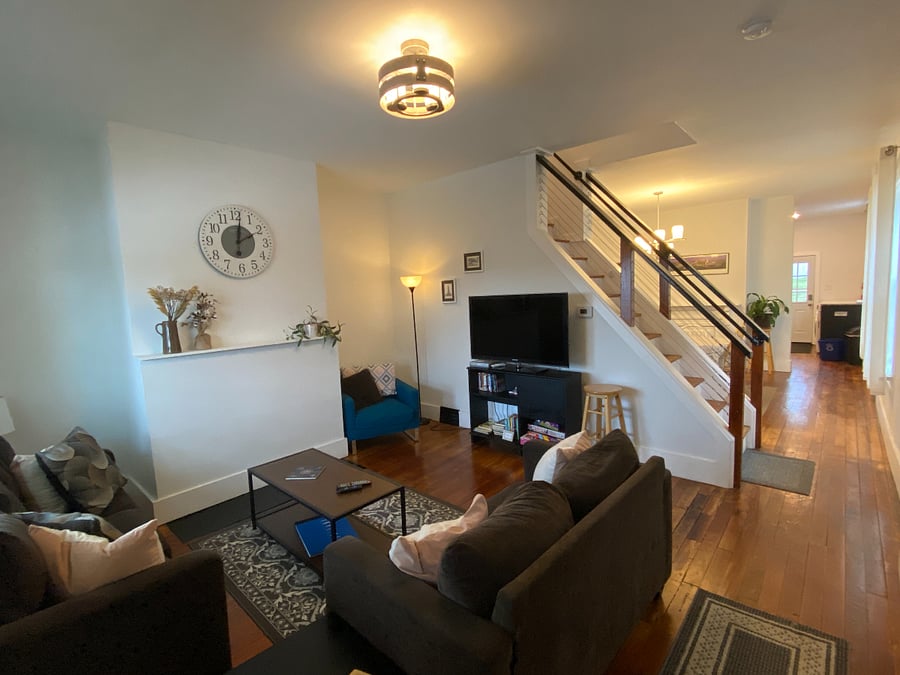Living room for when you need to relax! Comfortable couches, extra seating, TV with Roku, DVD player with a selection of fun films, some board and card games, and some light reading.