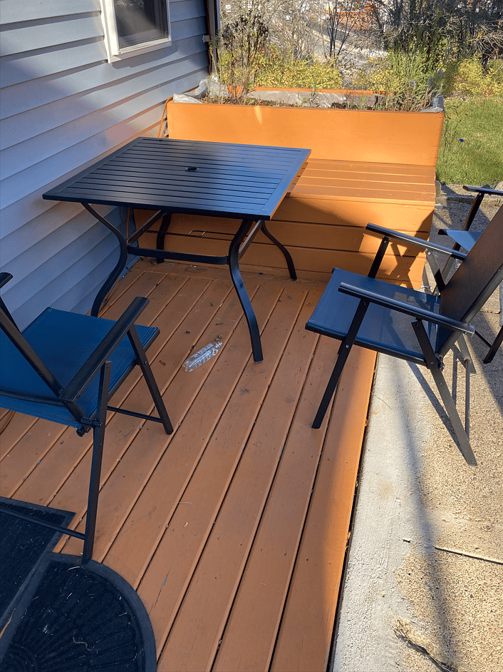 Back patio with herb garden planter bench. Find your zen or have a little shindig! Grill can be provided if requested.