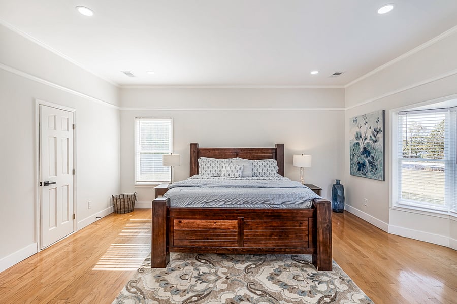 Master BR with newly renovated full bathroom.