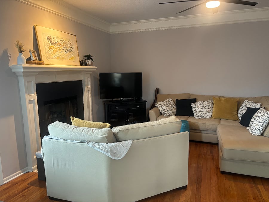 Big comfy couch and smart t.v. In the living room. 