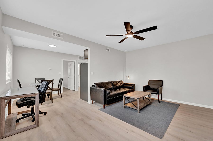 Living room and work area
