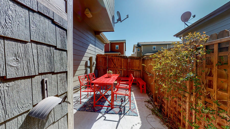 patio and coal grill.