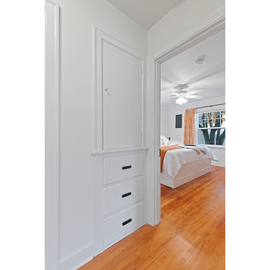 Built-in linen storage in hallway