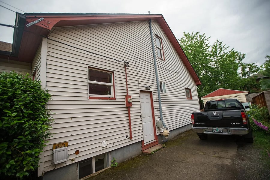The side door entrance to the apartment is private. There is no way to access the upstairs or visa versa. Door to upstairs has been sealed off. 
