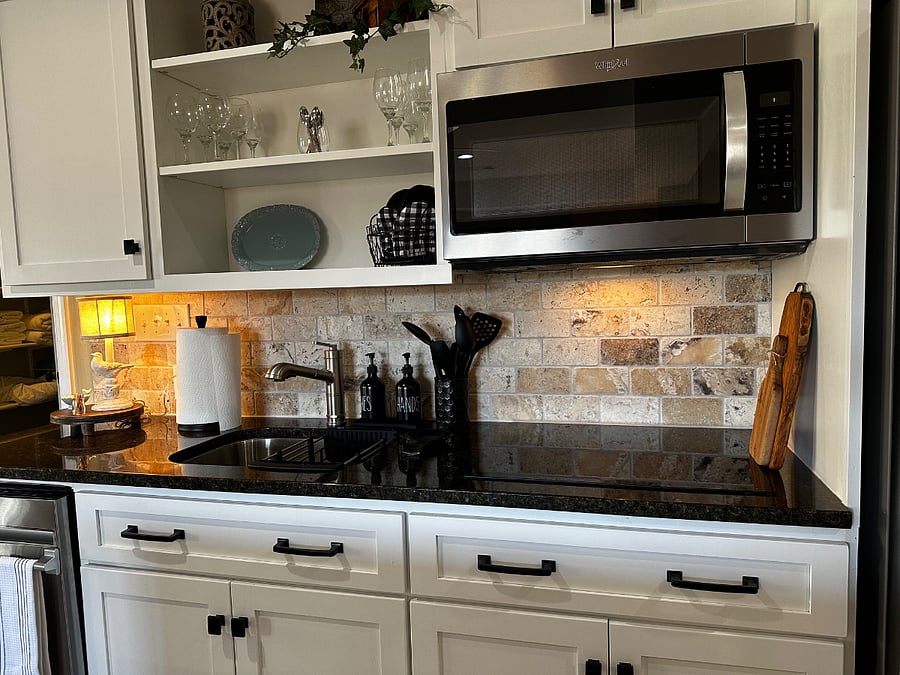 Fully stocked kitchen.