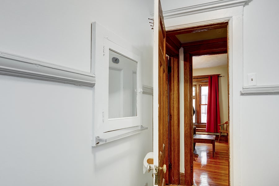 Inside the bathroom looking out