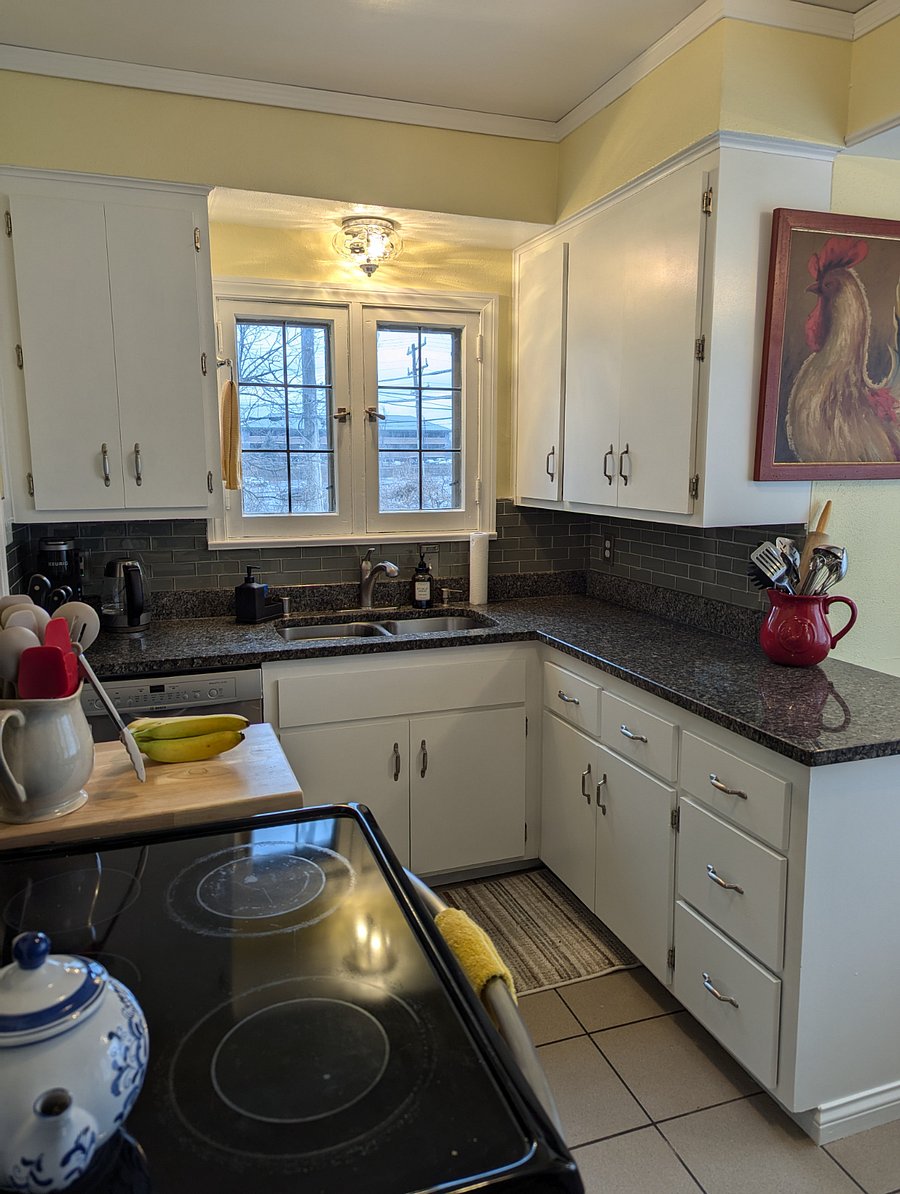All the upper cabinets are empty - ready to fill with your own items. Each roommate has their own designated space.