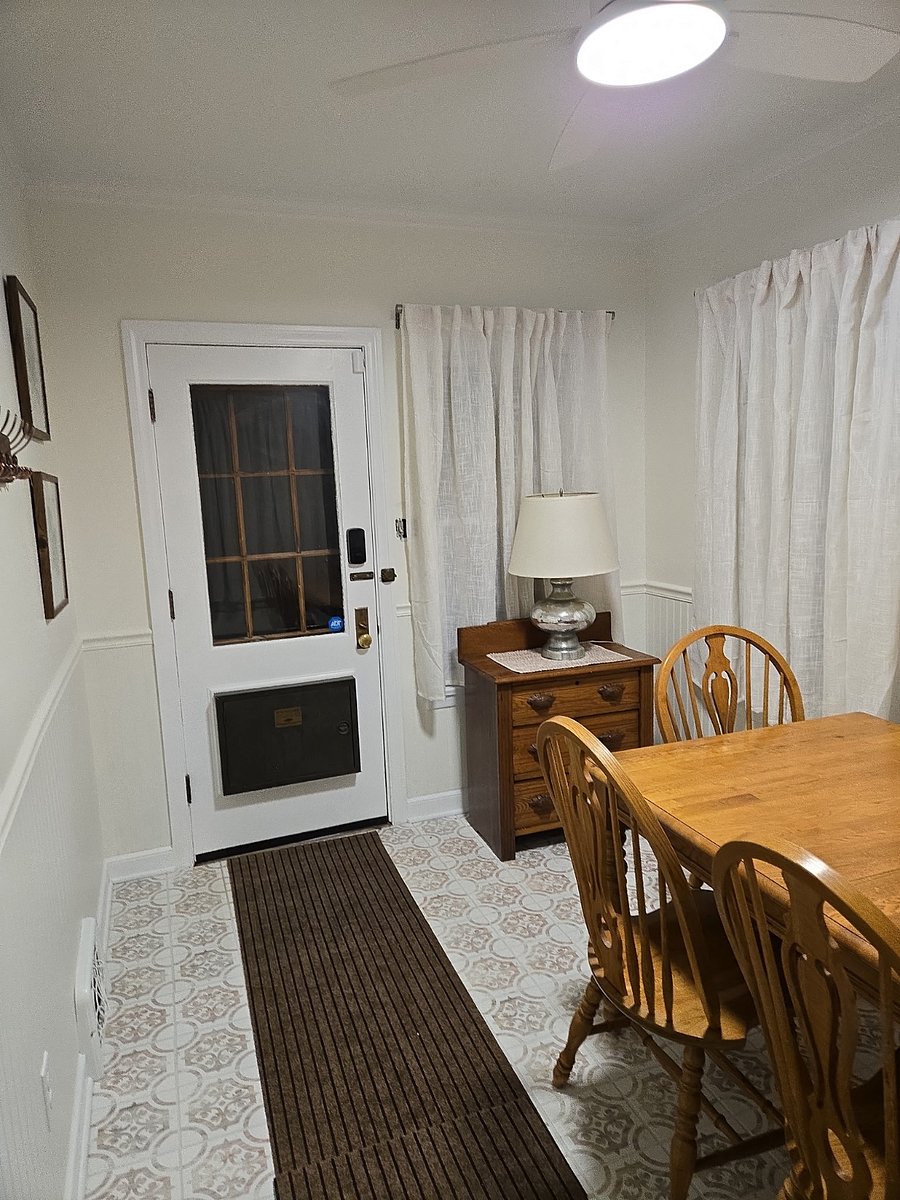 Door that leads to back yard and garage. Keyless entry makes it easy. THere is a first aid kit located in the drawer.